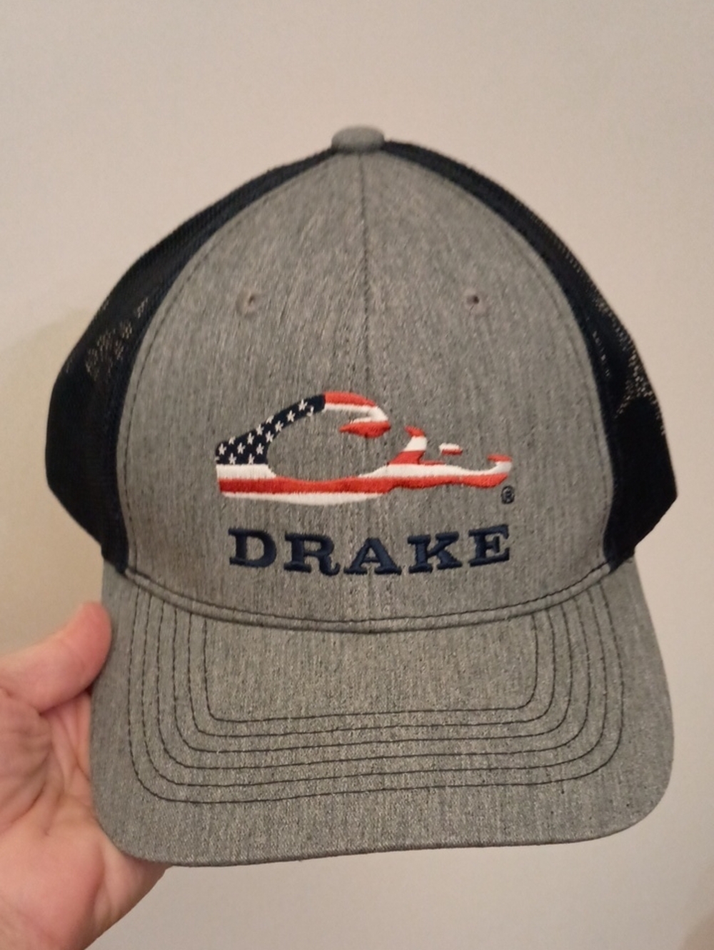 Drake Grey and Black Trucker Hat with American Flag Logo